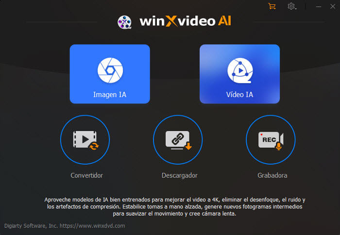 interfaz de usuario principal de Winxvideo AI