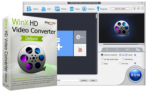 WinX HD Video Converter box and interface