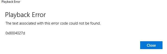 Windows DVD Player Error 0x8004027d