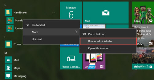 Run HandBrake as Administrator on Windows 10