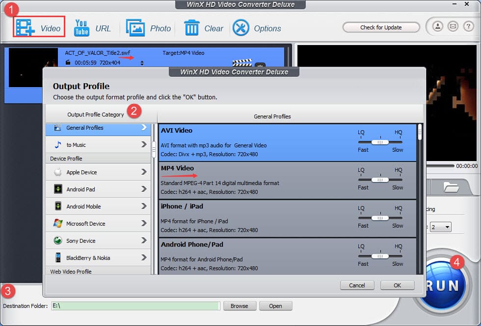Convert SWF to MP4 for Playback on Windows 10 Mobile iPhone iPad