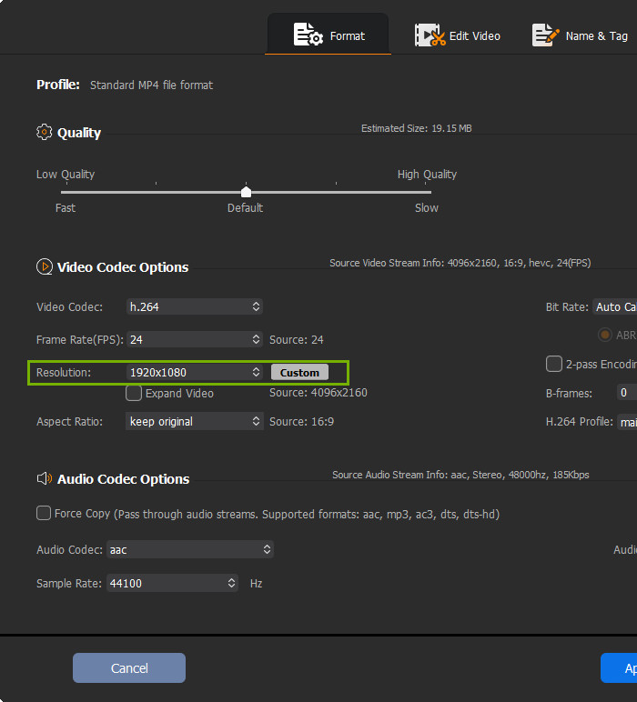 Resize MP4 by Lowering Video Resolution