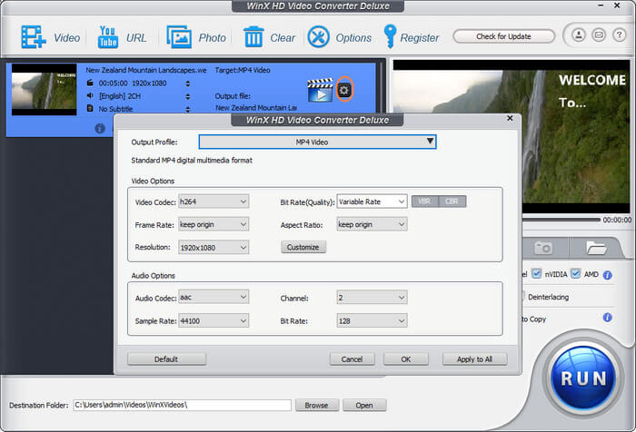 Adjust parameters to meet YouTube recommended upload encoding settings
