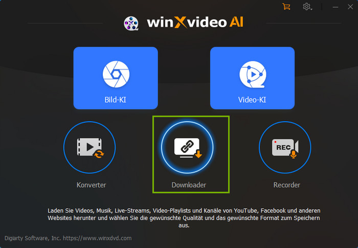 Starten des Winxvideo AI Downloaders