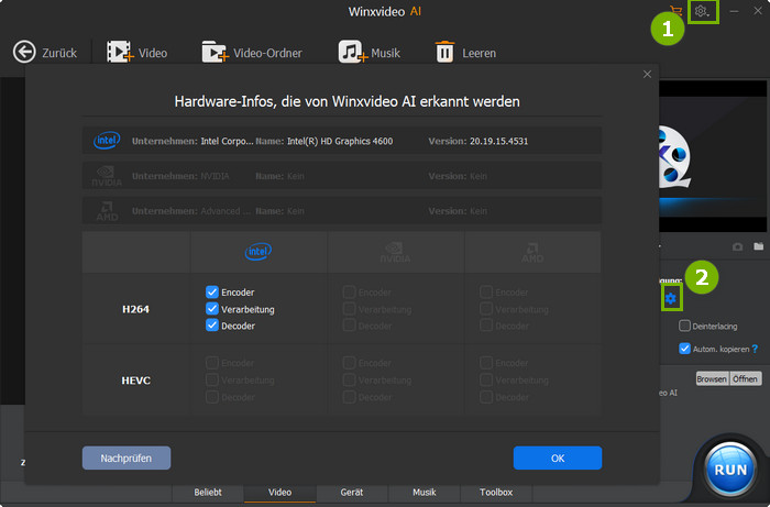 Hardwareinformationen mit Winxvideo AI überprüfen