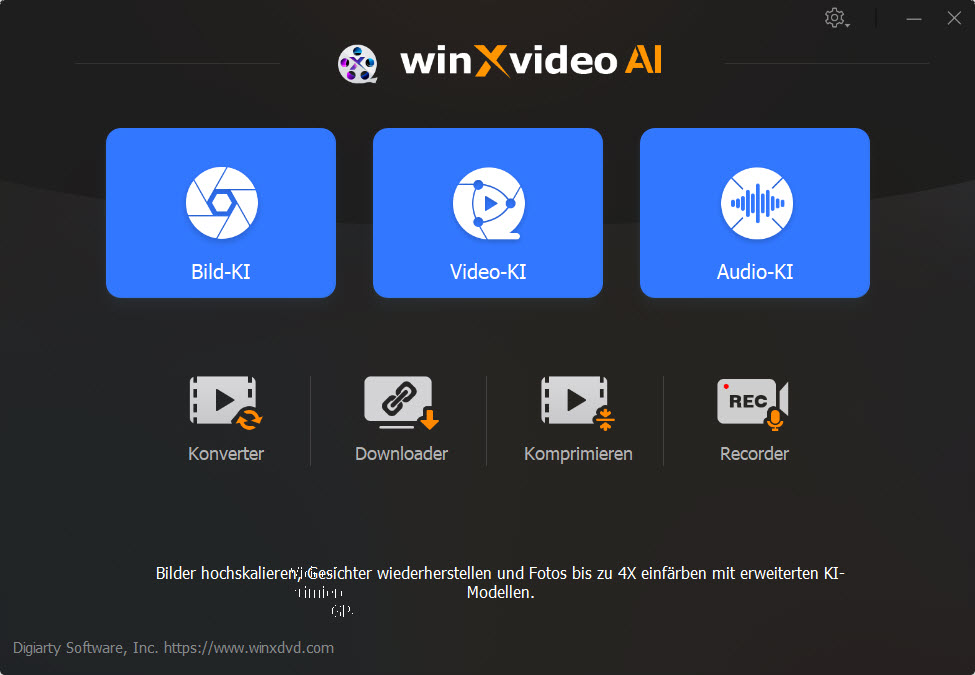 Hauptbenutzeroberfläche von Winxvideo AI
