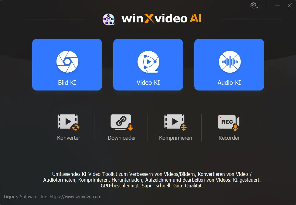 Winxvideo AI-Benutzeroberfläche