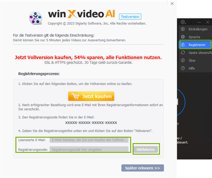 Registrieren von Winxvideo AI