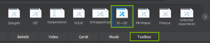 3D zu 2D Option wählen