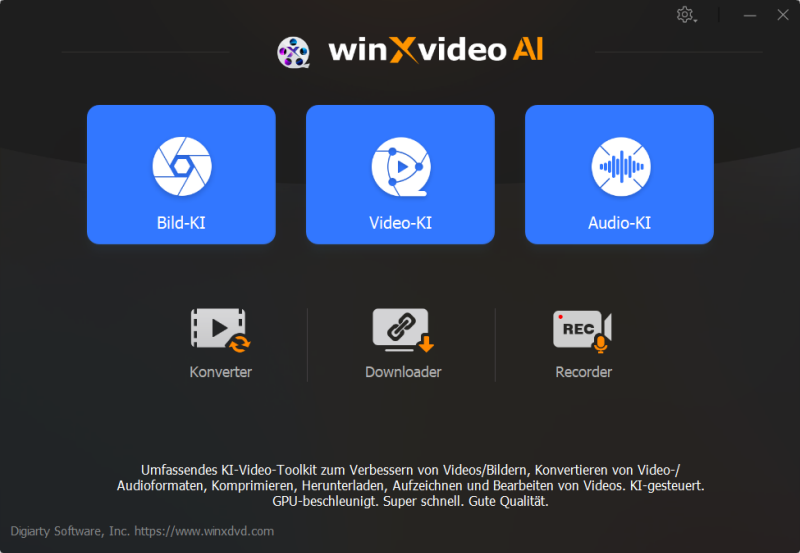 Hauptbenutzeroberfläche von Winxvideo AI