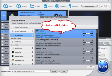 choose MP4 HEVC as output