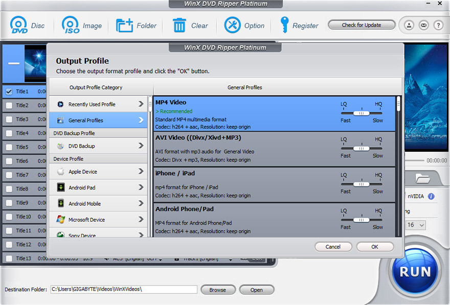 change DVD parameter