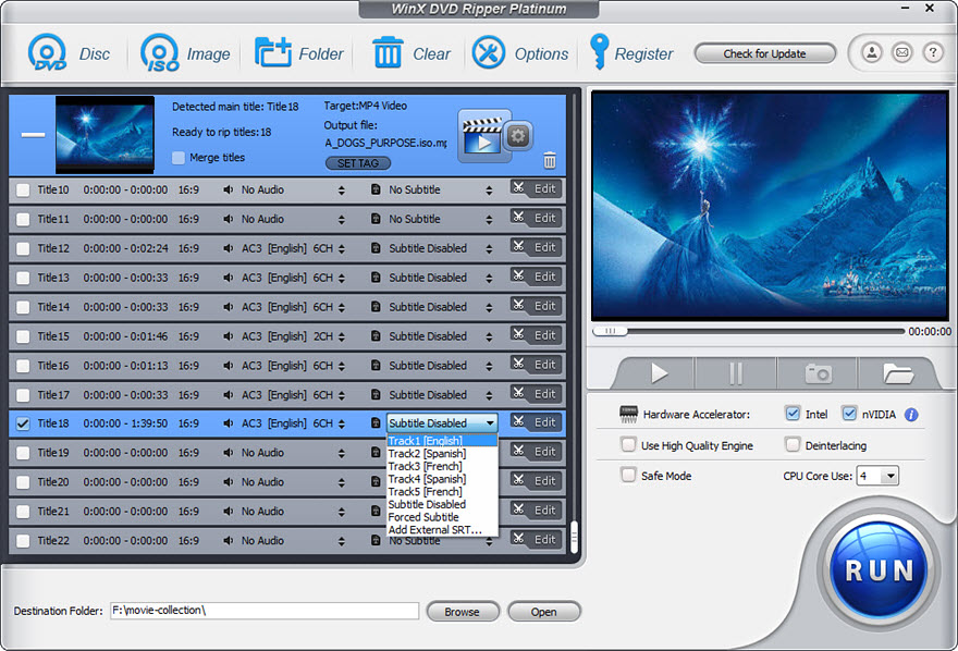 WinX DVD Ripper Platinum 인터페이스