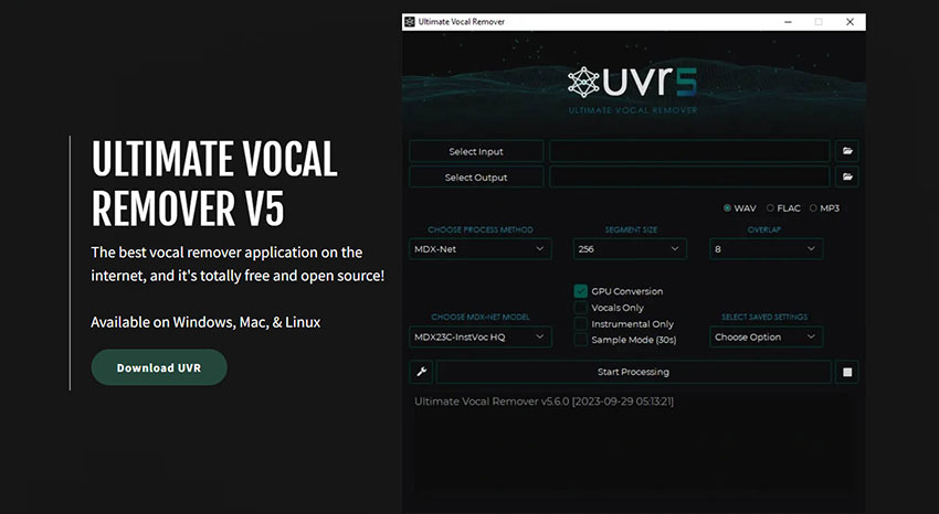 ボーカル抽出ソフト:Ultimate Vocal Remover (UVR)