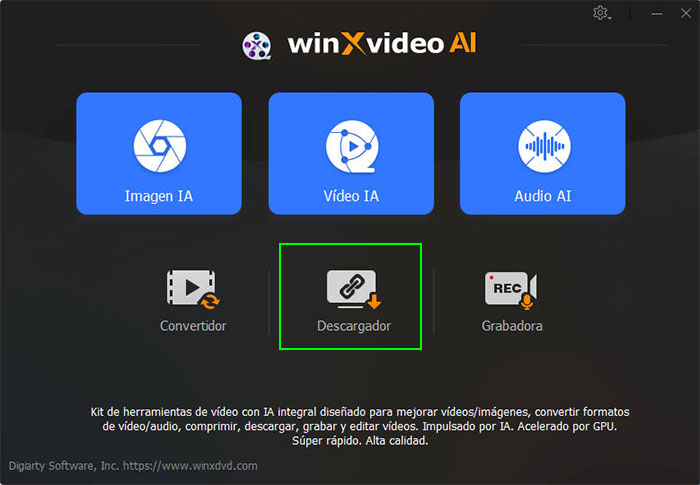 iniciar el descargador Winxvideo AI