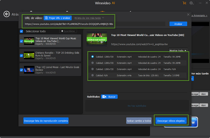 seleccione la lista de reproducción de videos para descargar