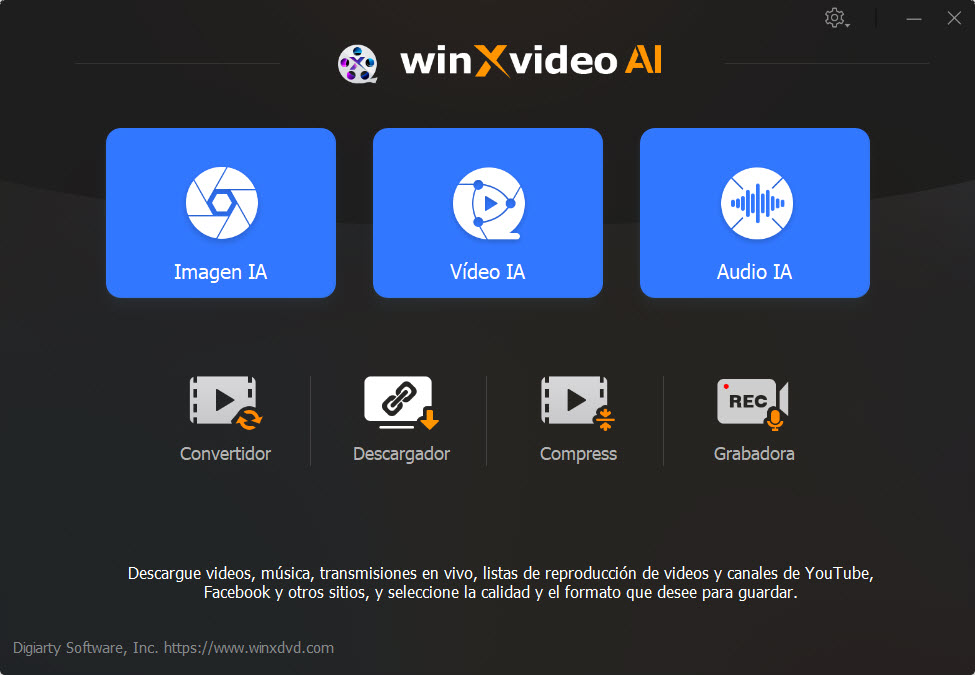 Interfaz de Winxvideo AI