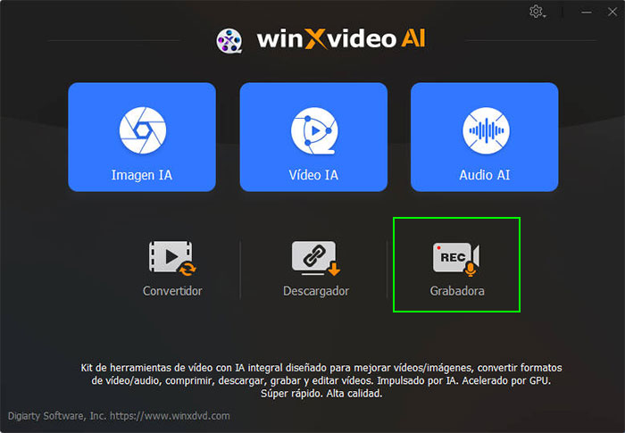 iniciar la grabadora de Winxvideo AI