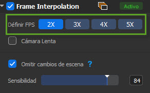 ajustes de interpolación de fotogramas