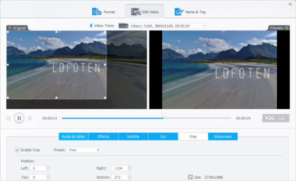 crop GoPro 4K/2.7K video to shrink