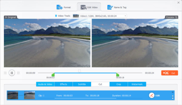 trim GoPro 4K/2.7K video to shrink