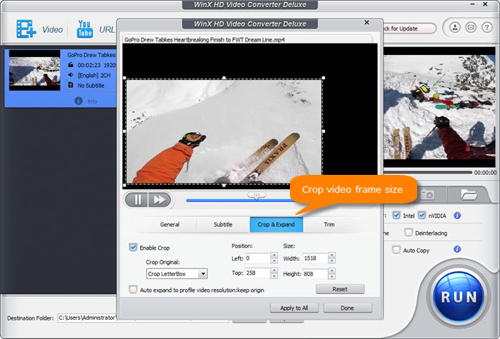 crop GoPro 4K/2.7K video to shrink