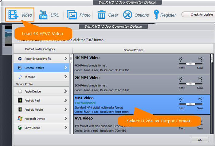 convert HEVC to Premiere Pro H.264