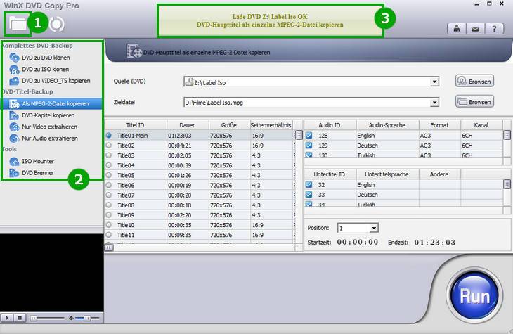 WinX DVD Copy Pro Schnittstelle