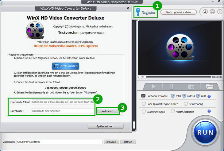 WinX HD Video Converter Deluxe registrieren