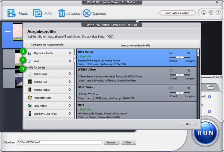 Ausgabeprofil auswählen - WinX HD Video Converter Deluxe