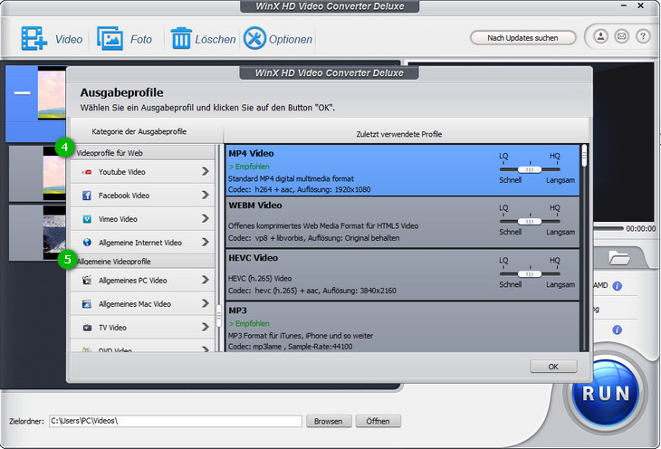 Ausgabeprofile - WinX HD Video Converter Deluxe