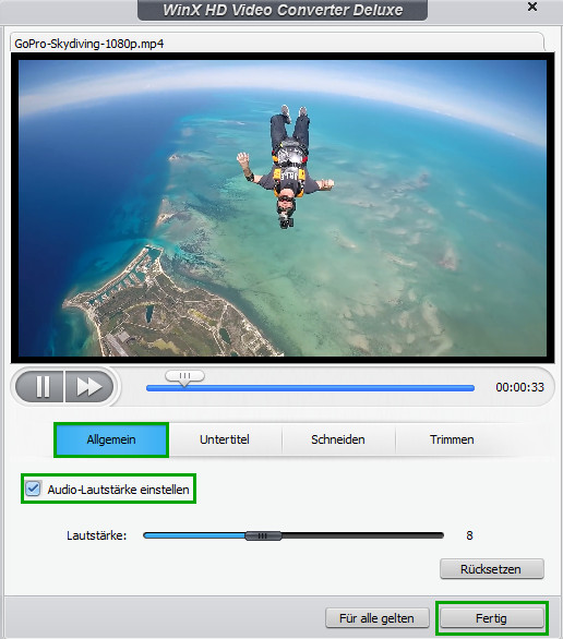 Lautstärke anpassen - WinX HD Video Converter Deluxe