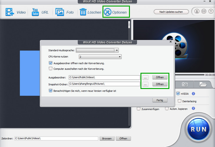 Optionen - WinX HD Video Converter Deluxe