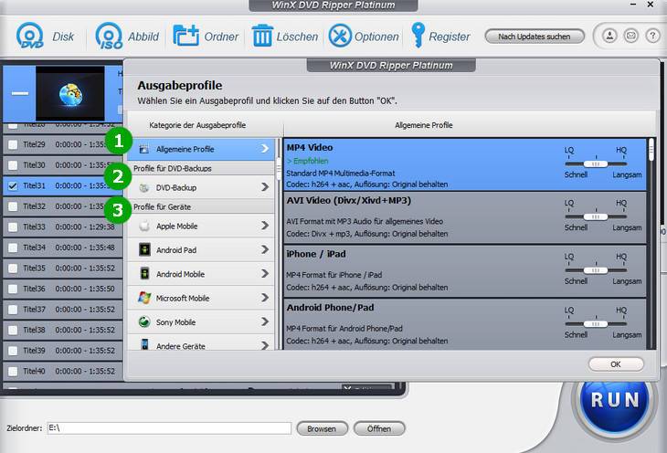 Ausgabeprofil auswählen - WinX DVD Ripper Platinum