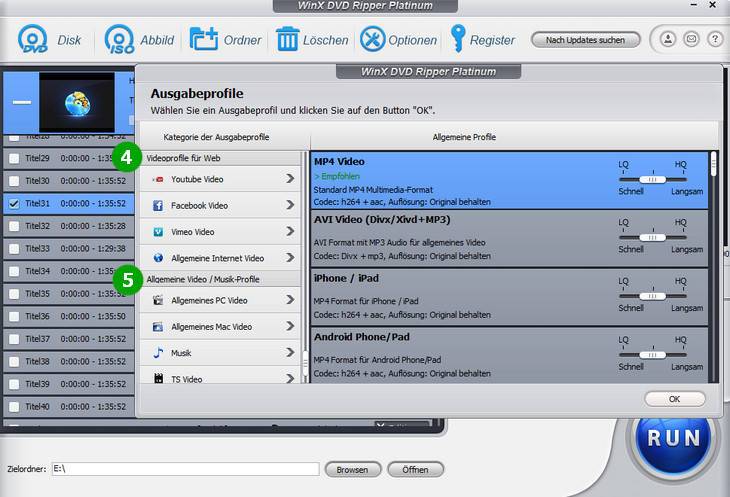 Ausgabeprofile - WinX DVD Ripper Platinum