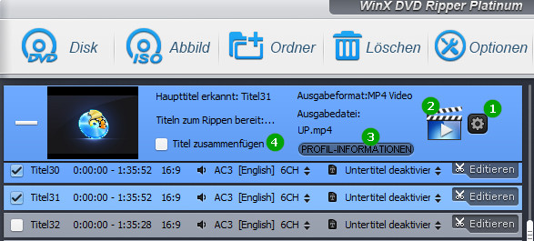 Ausgabeeinstellungen - WinX DVD Ripper Platinum