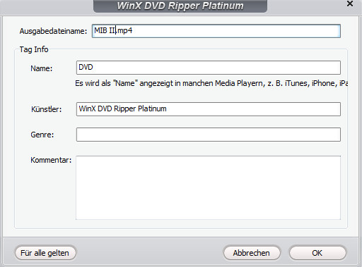 Ausgabedatei umbenennen - WinX DVD Ripper Platinum