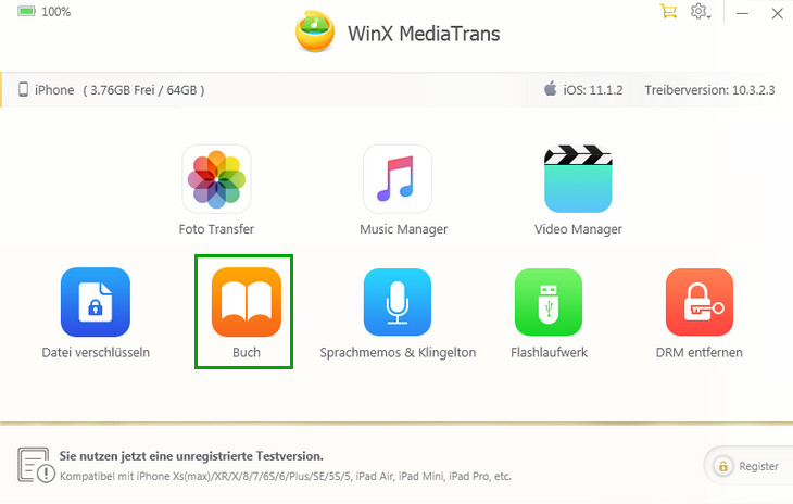 Buch vom iPhone/iPad auf PC exportieren 1 - WinX MediaTrans