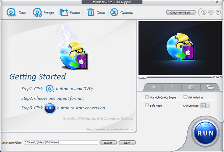 WinX DVD to iPad Ripper main UI