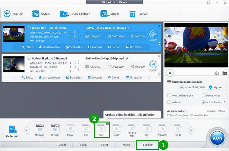 Video aufteilen 1 - VideoProc