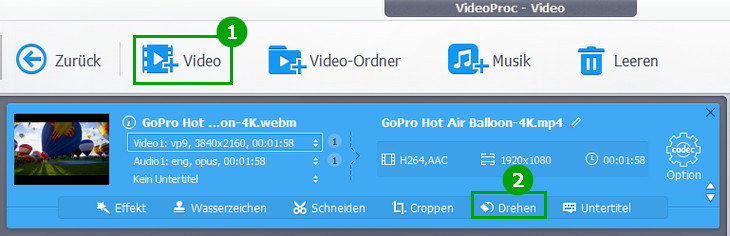 Video drehen & spiegeln 1 - VideoProc