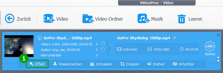 Effekt hinzufügen 1 - VideoProc
