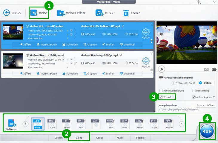 Videos zusammenfügen 1 - VideoProc