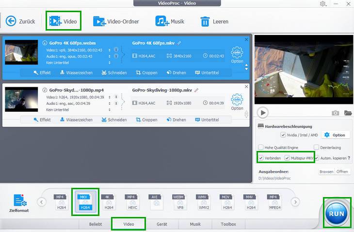 Multitrack-Video umwandeln 2 - VideoProc