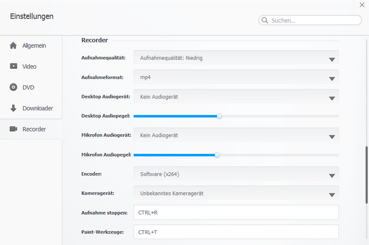 Einstellungen für Recorder - VideoProc