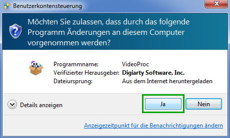 VideoProc Installation zulassen