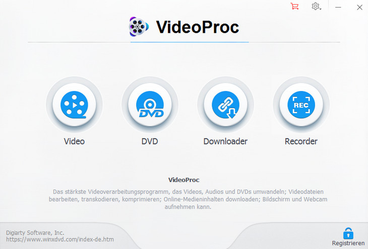 Hauptschnittstelle von VideoProc