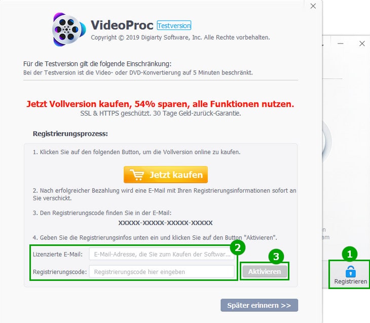 VideoProc registrieren