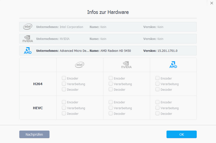 Hardware-Infos überprüfen mit VideoProc