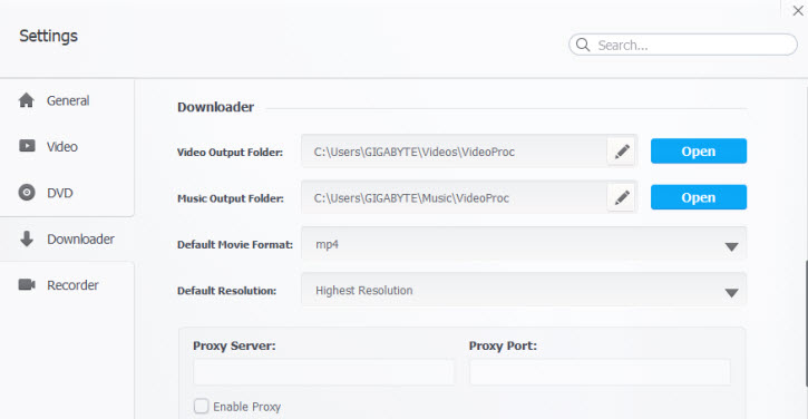 VideoProc Downloader Settings